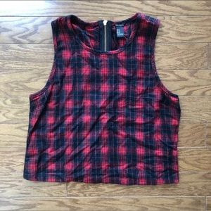 Forever 21 Red and Black Plaid Zip Up Tank Top Blouse Women’s Medium NWT